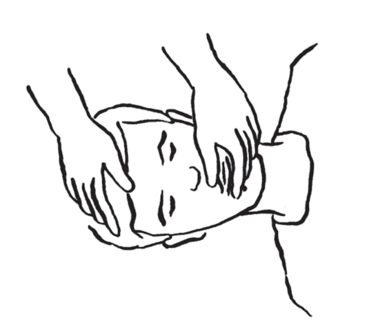 e – szczelne zamknięcie ust ratowanego przez dociśnięcie dłonią żuchwy do szczęki oraz kciukiem – dolnej wargi do górnej
